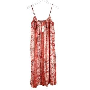 LUCKY BRAND Bohemian Style Printed Strap Layered Ruffle Midi Dress Size Medium